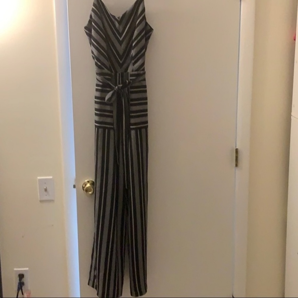 Maxi Jumpsuit, Romper, wide legs Grey/Black Stripe